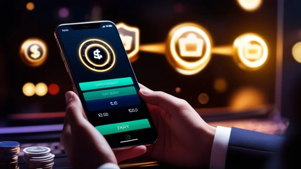 Interface de dépôt casino avec téléphone et icônes de paiement
